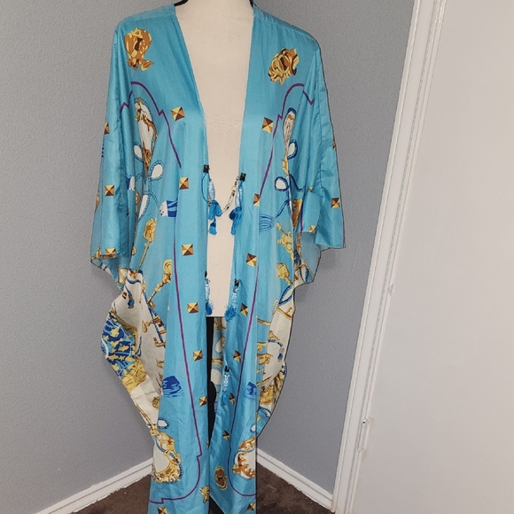 Blue Kimono with Gold and White Accents
